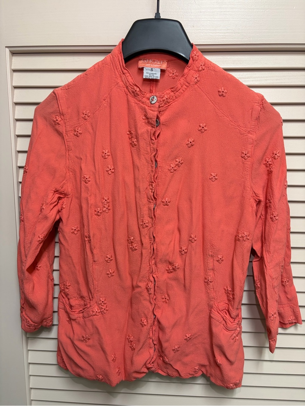 VTG GHOST England Jacket Womens S Coral Embroidered Rayon Lagenlook 90s Floral